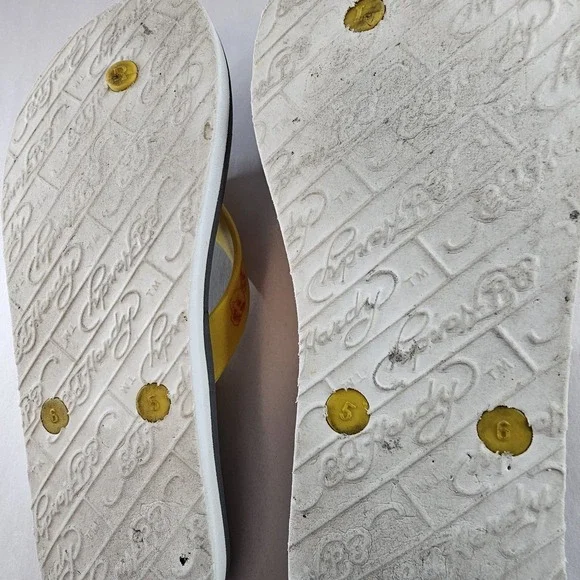 Y2K‎ Ed Hardy Tiger Skull Flip Flop Sandals Yellow Women's Size 5/6 - Picture 8 of 13